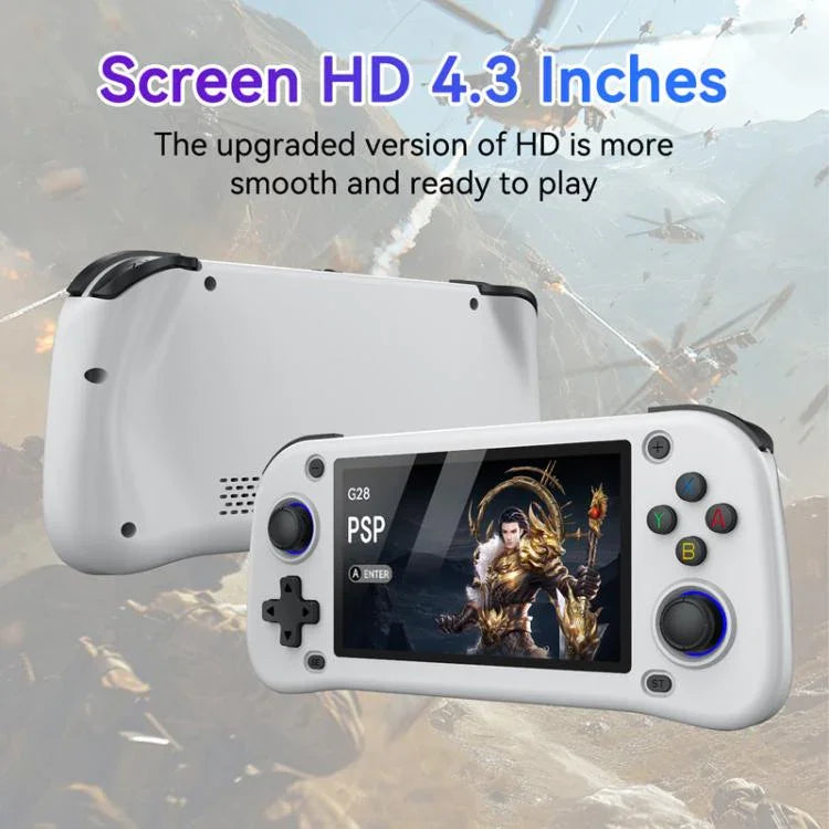 Consola de Jogos Portátil de Código Aberto G28 de 4,3 polegadas com Ecrã IPS HD, ARM Quad-Core Cortex-A7 1,3GHz, 64GB