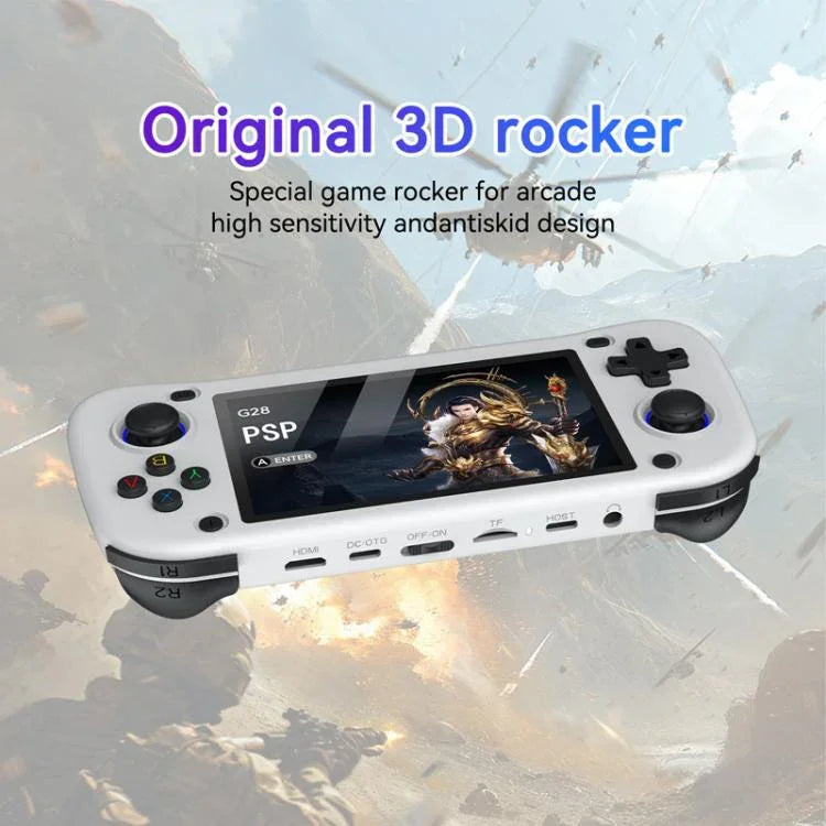 Consola de Jogos Portátil de Código Aberto G28 de 4,3 polegadas com Ecrã IPS HD, ARM Quad-Core Cortex-A7 1,3GHz, 64GB