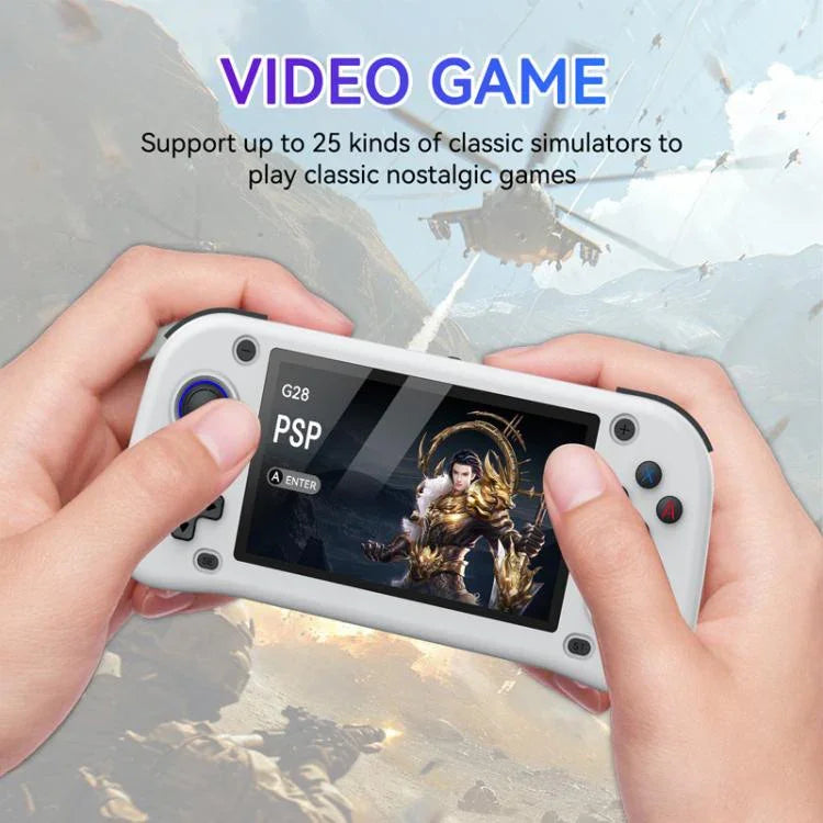 Consola de Jogos Portátil de Código Aberto G28 de 4,3 polegadas com Ecrã IPS HD, ARM Quad-Core Cortex-A7 1,3GHz, 64GB