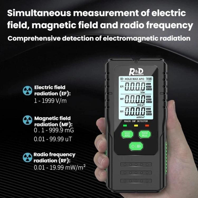R&D INSTRUMENTS RD630 Detector de Campo Elétrico, Campo Magnético e RF 3 em 1, Testador de Radiação Eletromagnética, RD630