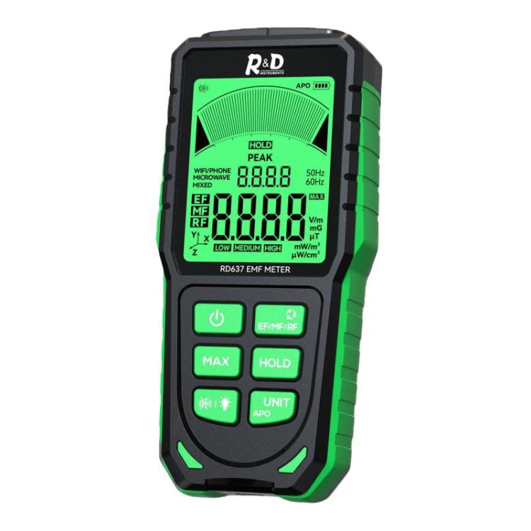 R&D INSTRUMENTS RD637 Testador de Radiação Eletromagnética Recarregável com Alarme e Ecrã Digital 3 em 1, RD637