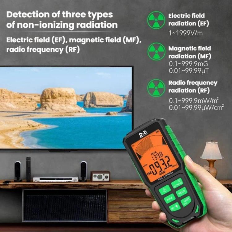 R&D INSTRUMENTS RD637 Testador de Radiação Eletromagnética Recarregável com Alarme e Ecrã Digital 3 em 1, RD637