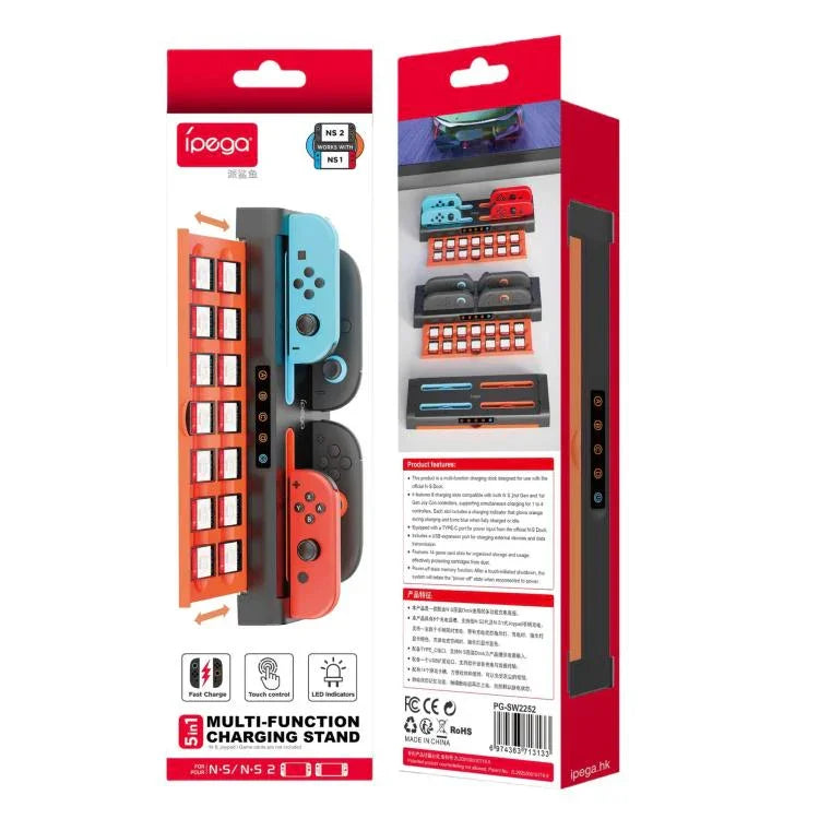 Base de Carregamento e Suporte para Cartões de Jogo Ipega 8 em 1 para Nintendo Switch 2 / Switch Joy-Con