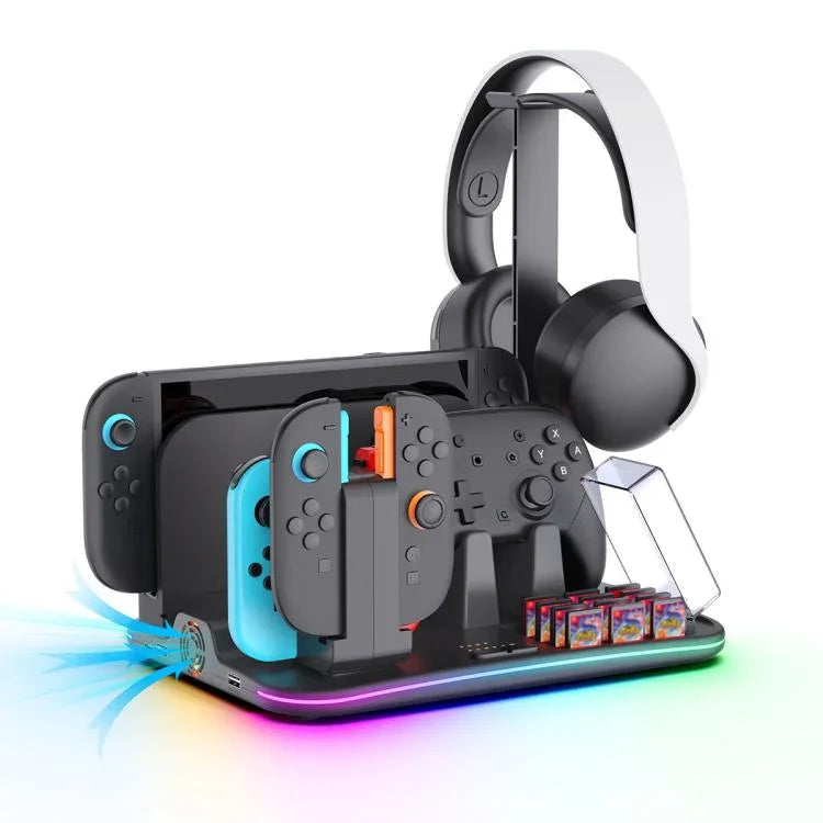 ipega Dock de Carregamento Multifuncional 12 em 1 para Nintendo Switch 2/Carregamento Switch Joy-Con, Dock para Comando Pro, Ventoinha de Arrefecimento, Organizador de Jogos e Auscultadores, 12 em 1