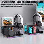 ipega Dock de Carregamento Multifuncional 12 em 1 para Nintendo Switch 2/Carregamento Switch Joy-Con, Dock para Comando Pro, Ventoinha de Arrefecimento, Organizador de Jogos e Auscultadores, 12 em 1