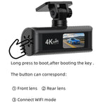 Câmara de tablier para carro 4K, conectada por WiFi ao smartphone, gravação dupla, frente+interior, frente+interior+GPS, frente+traseira, frente+traseira+GPS