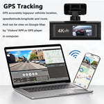 Câmara de tablier para carro 4K, conectada por WiFi ao smartphone, gravação dupla, frente+interior, frente+interior+GPS, frente+traseira, frente+traseira+GPS