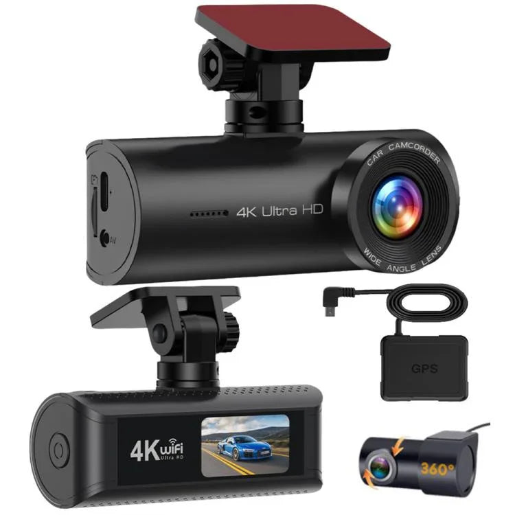 Câmara de tablier para carro 4K, conectada por WiFi ao smartphone, gravação dupla, frente+interior, frente+interior+GPS, frente+traseira, frente+traseira+GPS