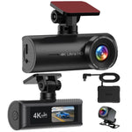 Câmara de tablier para carro 4K, conectada por WiFi ao smartphone, gravação dupla, frente+interior, frente+interior+GPS, frente+traseira, frente+traseira+GPS