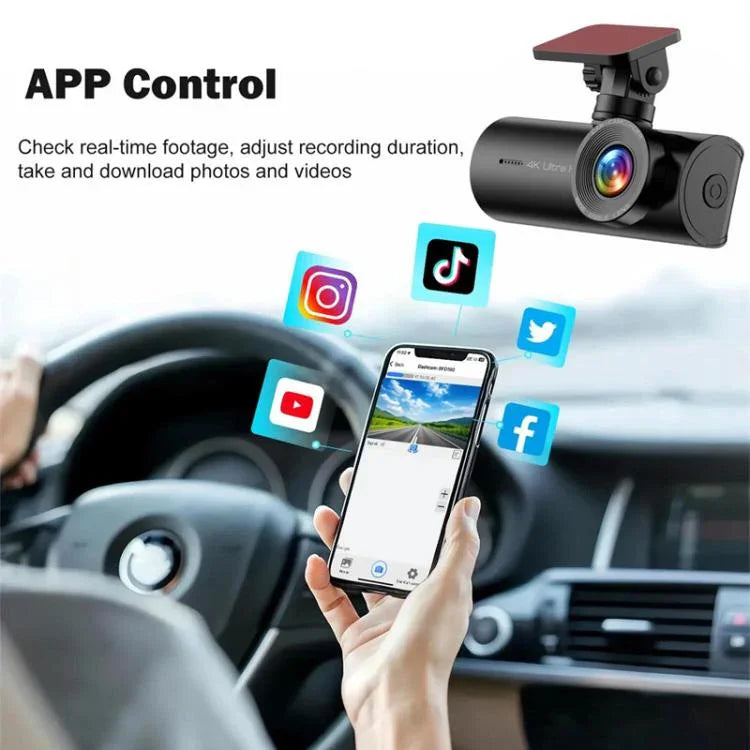 Câmara de tablier para carro 4K, conectada por WiFi ao smartphone, gravação dupla, frente+interior, frente+interior+GPS, frente+traseira, frente+traseira+GPS