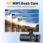 Câmara de tablier para carro 4K, conectada por WiFi ao smartphone, gravação dupla, frente+interior, frente+interior+GPS, frente+traseira, frente+traseira+GPS