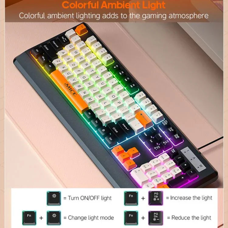 Teclado com Teclas Coloridas Retroiluminadas USB com Fios iMICE AK-100