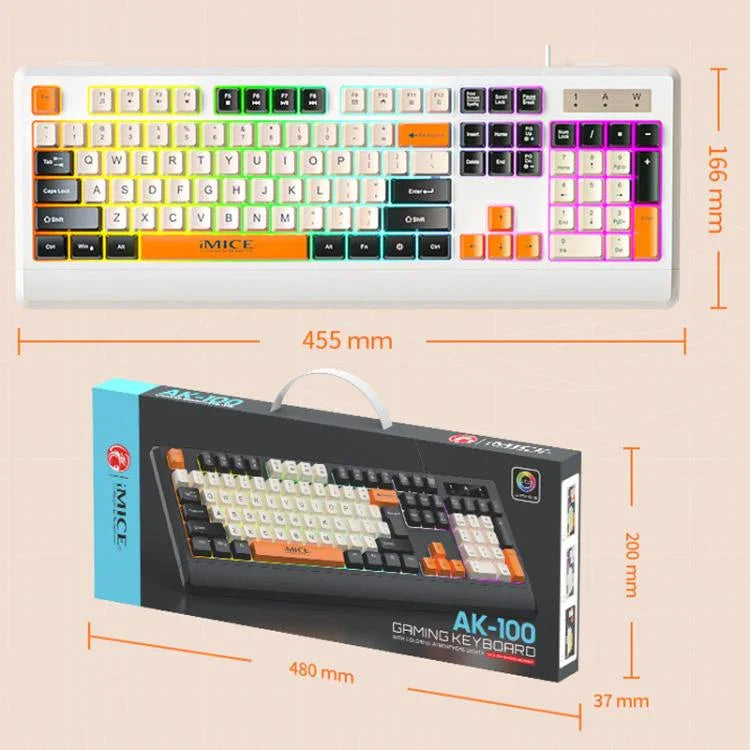 Teclado com Teclas Coloridas Retroiluminadas USB com Fios iMICE AK-100