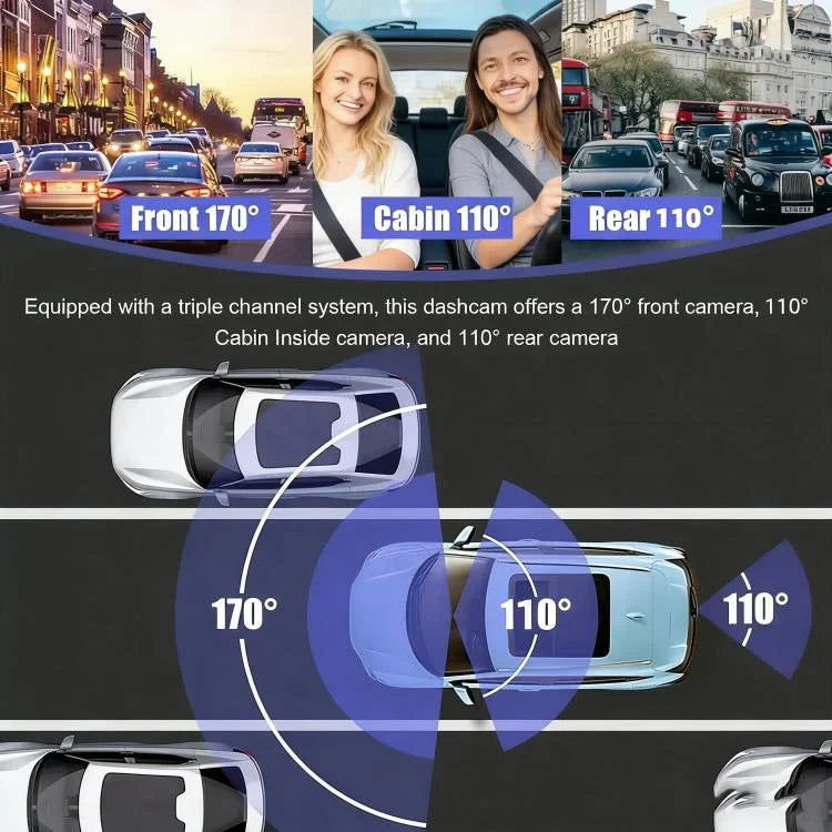 DVR para carro com visão noturna por infravermelhos HD 1080P de 3,16 polegadas, frente + interior (sem Wi-Fi), frente + interior + traseira (sem Wi-Fi), frente + interior + conectividade Wi-Fi, frente + interior + traseira + conectividade Wi-Fi