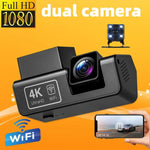 Câmara de tablier M68 1080P HD com visão noturna, sem ecrã, gravador com monitorização de estacionamento 24 horas, frente + WiFi, frente + traseira + WiFi