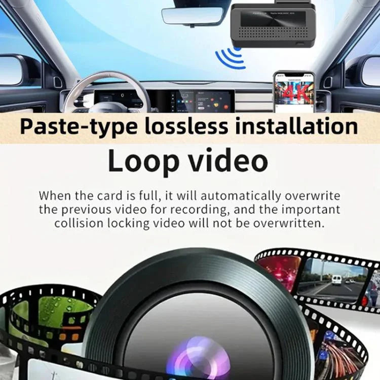 Câmara de tablier M68 1080P HD com visão noturna, sem ecrã, gravador com monitorização de estacionamento 24 horas, frente + WiFi, frente + traseira + WiFi