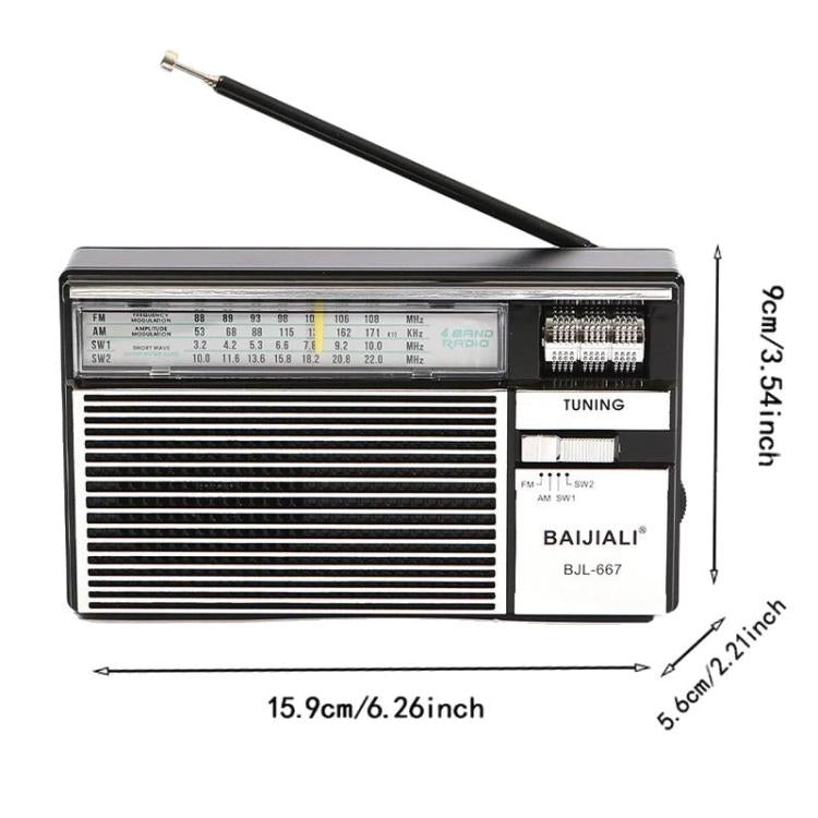 BAIJIALI BJL-667 Rádio Portátil Multibanda FM AM SW com Botão Independente, BAIJIALI BJL-667