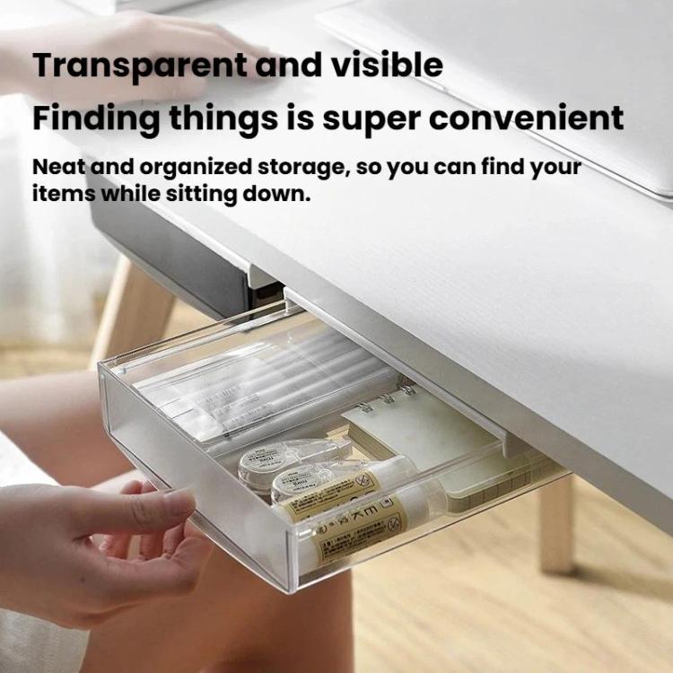 Hidden Under-Desk Drawer Storage Box Drill-Free Organizer Box, Transparent White Small, Transparent Black Small, Matte Black Medium, Matte Transparent Medium, Transparent Black Large, Transparent White Large, Matte White Large, Matte Black Large
