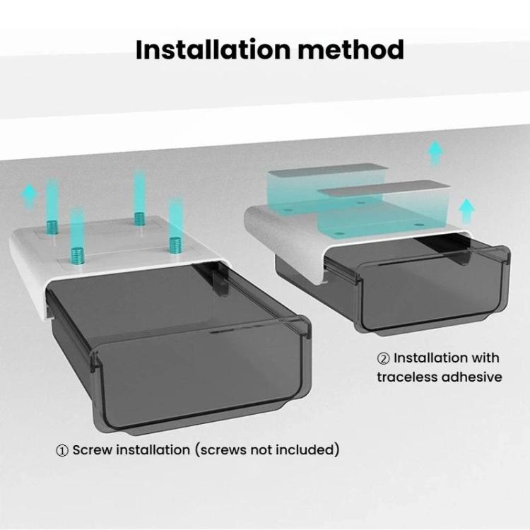 Hidden Under-Desk Drawer Storage Box Drill-Free Organizer Box, Transparent White Small, Transparent Black Small, Matte Black Medium, Matte Transparent Medium, Transparent Black Large, Transparent White Large, Matte White Large, Matte Black Large