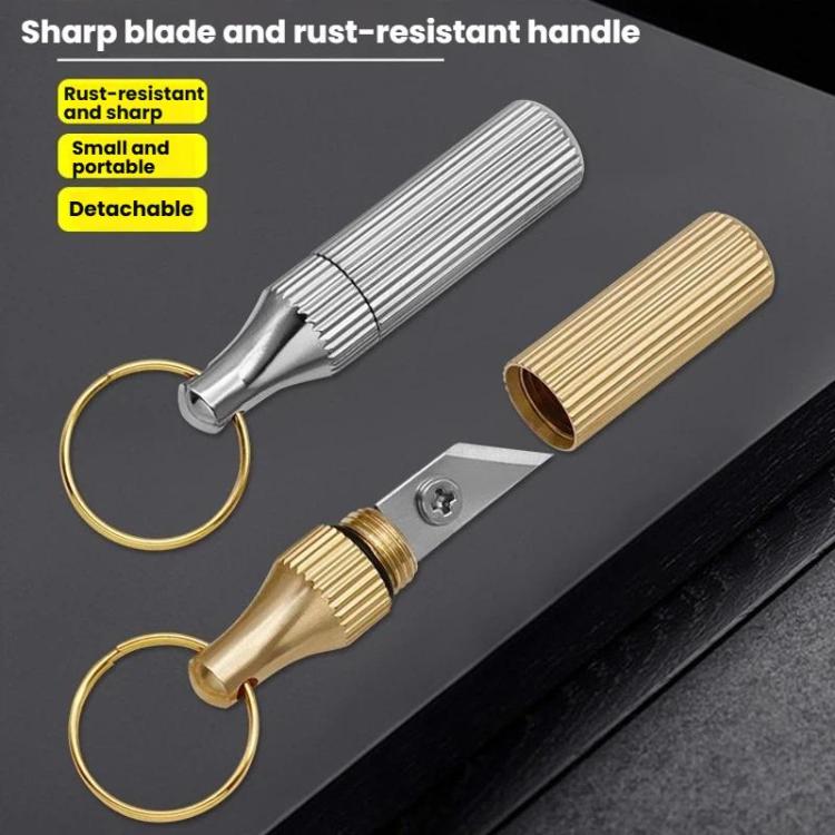 2 Peças de Faca de Gravação em Cápsula Mini Portátil com Chaveiro, Faca Pequena de Latão, Dourado+Prateado