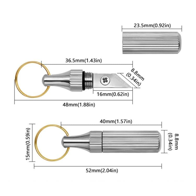 2 Peças de Faca de Gravação em Cápsula Mini Portátil com Chaveiro, Faca Pequena de Latão, Dourado+Prateado