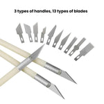 Conjunto de 13 Peças de Faca Manual para Corte e Escultura em Papel, Ferramenta para Carimbo de Borracha, Faca de Arte