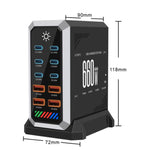 Carregador de Secretária Multi-Porta 6 Type-C + 4 USB 660W de Alta Potência com Nitreto de Gálio, Plugue US, Plugue UK, Plugue EU, Plugue AU