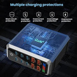 Carregador de Secretária Multi-Porta 6 Type-C + 4 USB 660W de Alta Potência com Nitreto de Gálio, Plugue US, Plugue UK, Plugue EU, Plugue AU