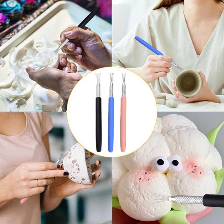 3 Peças de Ferramentas de Modelagem e Escultura para Argila de Cerâmica Macia, Pincel de Textura para Argila DIY