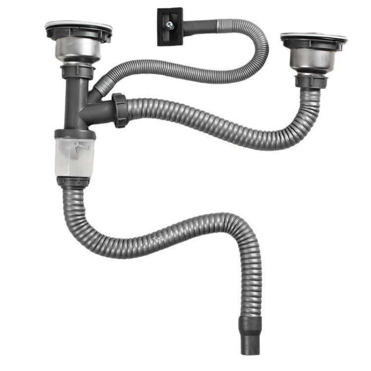 Conjunto de Acessórios para Tubo de Drenagem de Lavatório em Aço Inoxidável para Cozinha, Dreno Anti-Odor, Tubo de Cauda com Dupla Fenda 0,6m, Curva S com Dupla Fenda, Tubo de Cauda com Dupla Fenda 1m