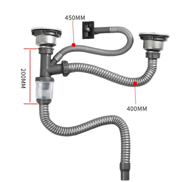 Conjunto de Acessórios para Tubo de Drenagem de Lavatório em Aço Inoxidável para Cozinha, Dreno Anti-Odor, Tubo de Cauda com Dupla Fenda 0,6m, Curva S com Dupla Fenda, Tubo de Cauda com Dupla Fenda 1m