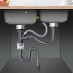 Conjunto de Acessórios para Tubo de Drenagem de Lavatório em Aço Inoxidável para Cozinha, Dreno Anti-Odor, Tubo de Cauda com Dupla Fenda 0,6m, Curva S com Dupla Fenda, Tubo de Cauda com Dupla Fenda 1m