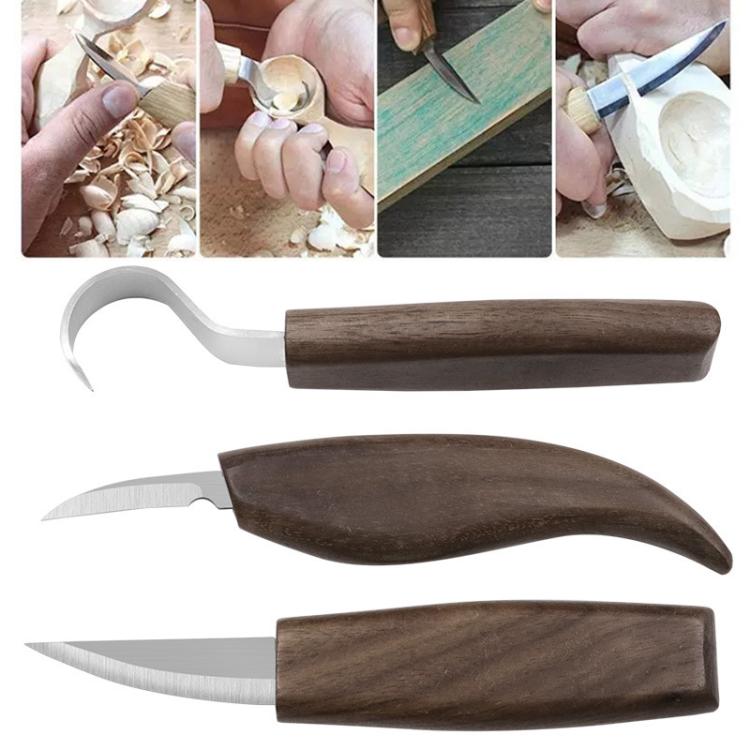 Raspador de Madeira para Afiar, Faca de Madeira para Trabalhos em Madeira, Faca para Escultura em Noz, Ferramenta para Padrões de Escultura Manual, Conjunto de 3 Peças