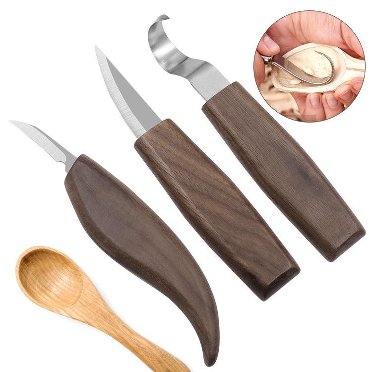 Raspador de Madeira para Afiar, Faca de Madeira para Trabalhos em Madeira, Faca para Escultura em Noz, Ferramenta para Padrões de Escultura Manual, Conjunto de 3 Peças