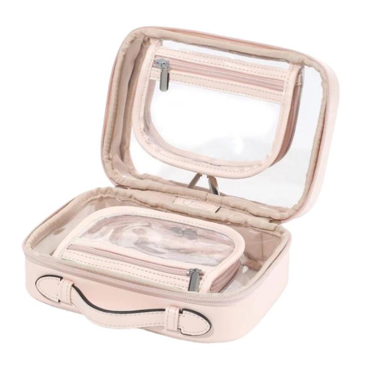 APJ083 Bolsa de maquilhagem transparente impermeável de viagem, organizador portátil de artigos de higiene de grande capacidade para transporte manual