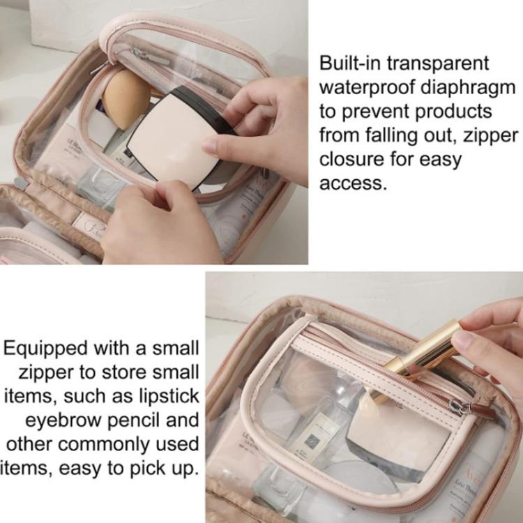 APJ083 Bolsa de maquilhagem transparente impermeável de viagem, organizador portátil de artigos de higiene de grande capacidade para transporte manual
