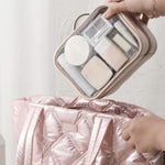 APJ083 Bolsa de maquilhagem transparente impermeável de viagem, organizador portátil de artigos de higiene de grande capacidade para transporte manual