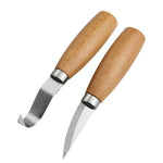Conjunto de 2 Peças de Faca para Raspagem e Colher de Madeira com Cabo em Faia para Trabalhos em Madeira