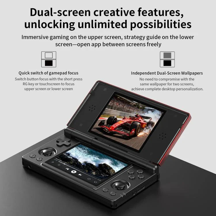 ANBERNIC RG DS Flip Consola de Jogo Portátil com Ecrã Duplo de 4 Polegadas IPS Touchscreen Dispositivo de Jogo AI 3+32G