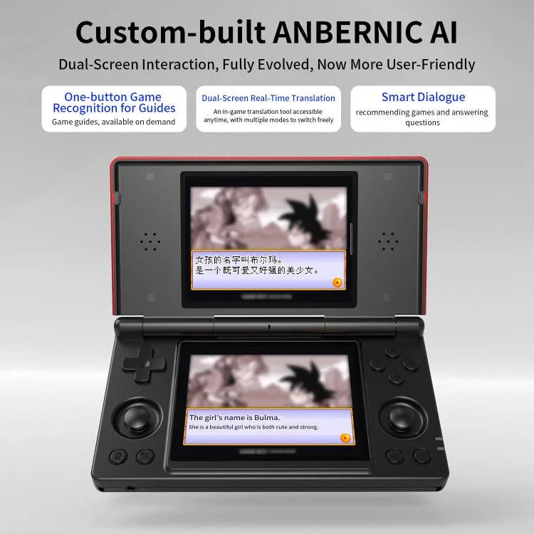 ANBERNIC RG DS Flip Consola de Jogo Portátil com Ecrã Duplo de 4 Polegadas IPS Touchscreen Dispositivo de Jogo AI 3+32G