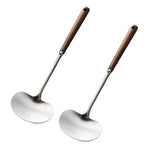 Conjunto de 2 Colheres de Wok e Concha com Cabo Longo em Madeira Maciça para Uso Doméstico, Pequeno