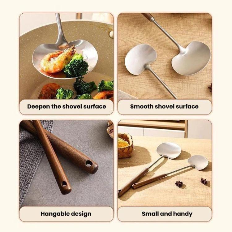 Conjunto de 2 Colheres de Wok e Concha com Cabo Longo em Madeira Maciça para Uso Doméstico, Pequeno