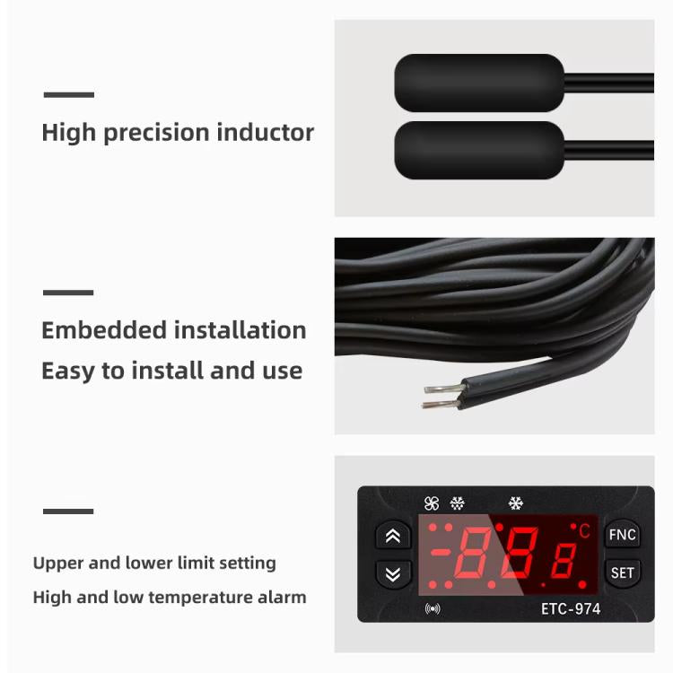 Controlador Digital de Temperatura Embutido ETC-974 com Funções de Arrefecimento, Descongelação e Ventoinha, ETC-974 220V, ETC-974 110V