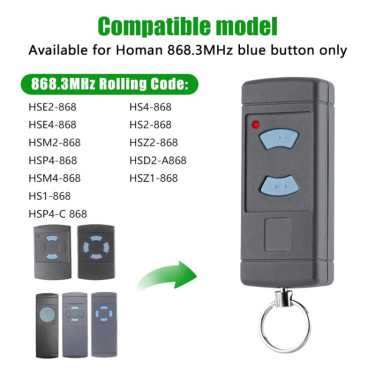 Para HORMANN HSE2 / HSE4 Controlo Remoto Sem Fios para Porta de Garagem 868MHZ com 2 Botões