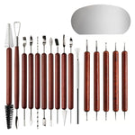 Conjunto de Ferramentas para Argila com Facas de Escultura em Aço Inoxidável e Cabos em Pau-Rosa para Argila Polimérica, Cerâmica, Modelagem, Artesanato DIY, 17 em 1