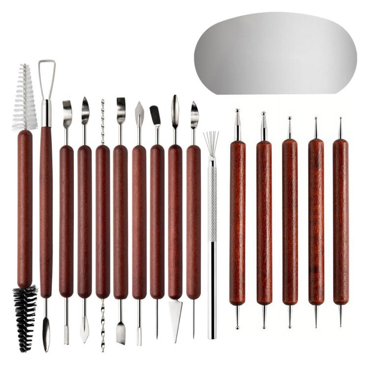 Conjunto de Ferramentas para Argila com Facas de Escultura em Aço Inoxidável e Cabos em Pau-Rosa para Argila Polimérica, Cerâmica, Modelagem, Artesanato DIY, 17 em 1
