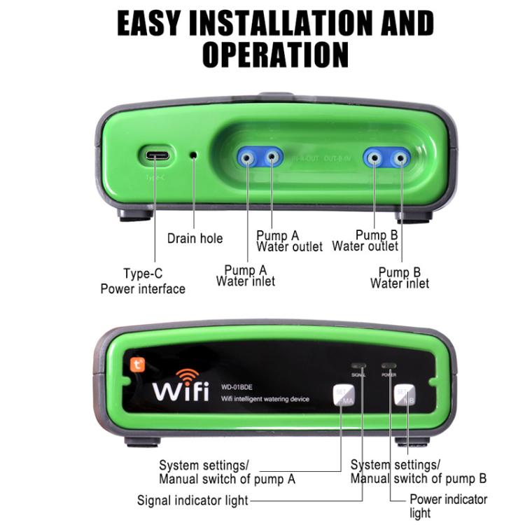 Dispositivo de Rega Automático WiFi Inteligente com Dupla Bomba e Controlo por App, Sistema de Irrigação WD-01BDE
