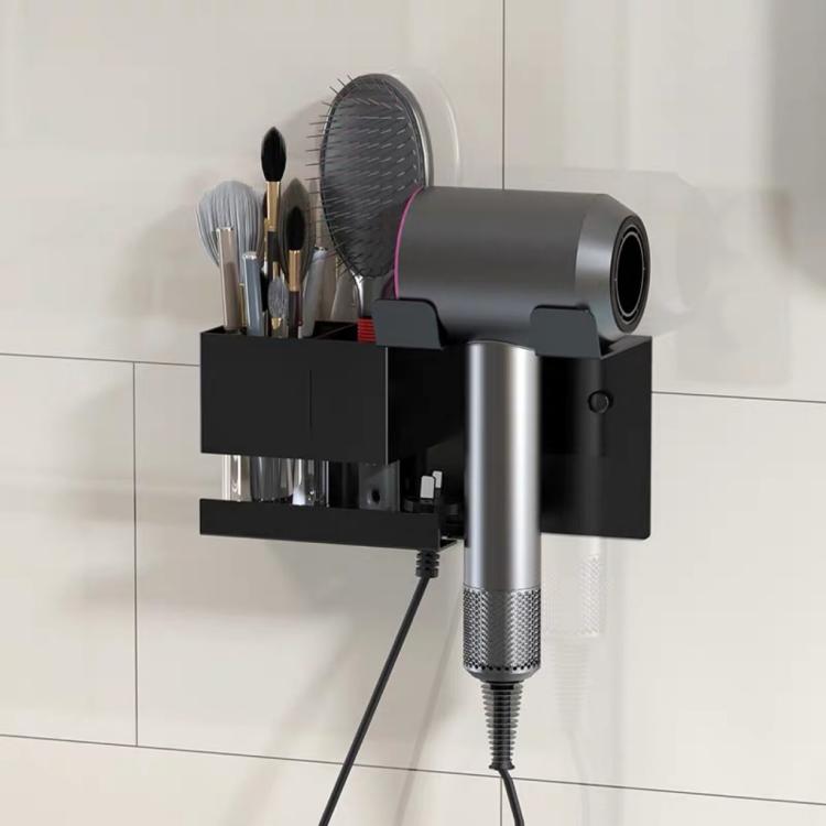 Universal Hair Dryer Holder Wall Mount with Cord Organizer Storage for Hair Styling Tools, No-drill Black, No-drill White, Drill Black, Drill White