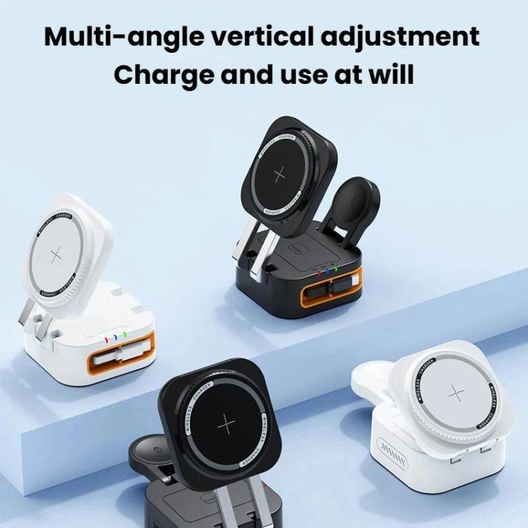 Carregador Sem Fios Magnético Retrátil 3 em 1 de 15W com Suporte Dobrável para Mesa