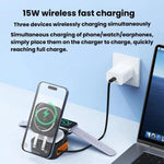 Carregador Sem Fios Magnético Retrátil 3 em 1 de 15W com Suporte Dobrável para Mesa